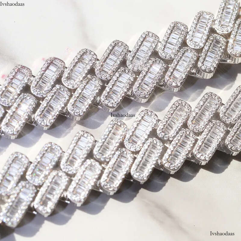 Customization Miami 20mm Width S Plated Gold Real Moissanite Fashion baguette Necklace Cuban Link Chain