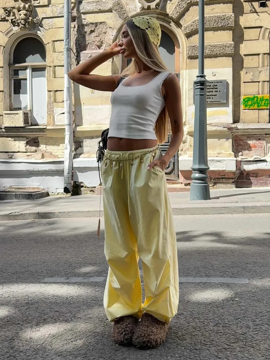 Blubelle Womens Low Waist Cargo Pants Drawstring Ruched 100Cotton Baggy Trousers Elastic Hem Autumn Casual Streetwear 251017