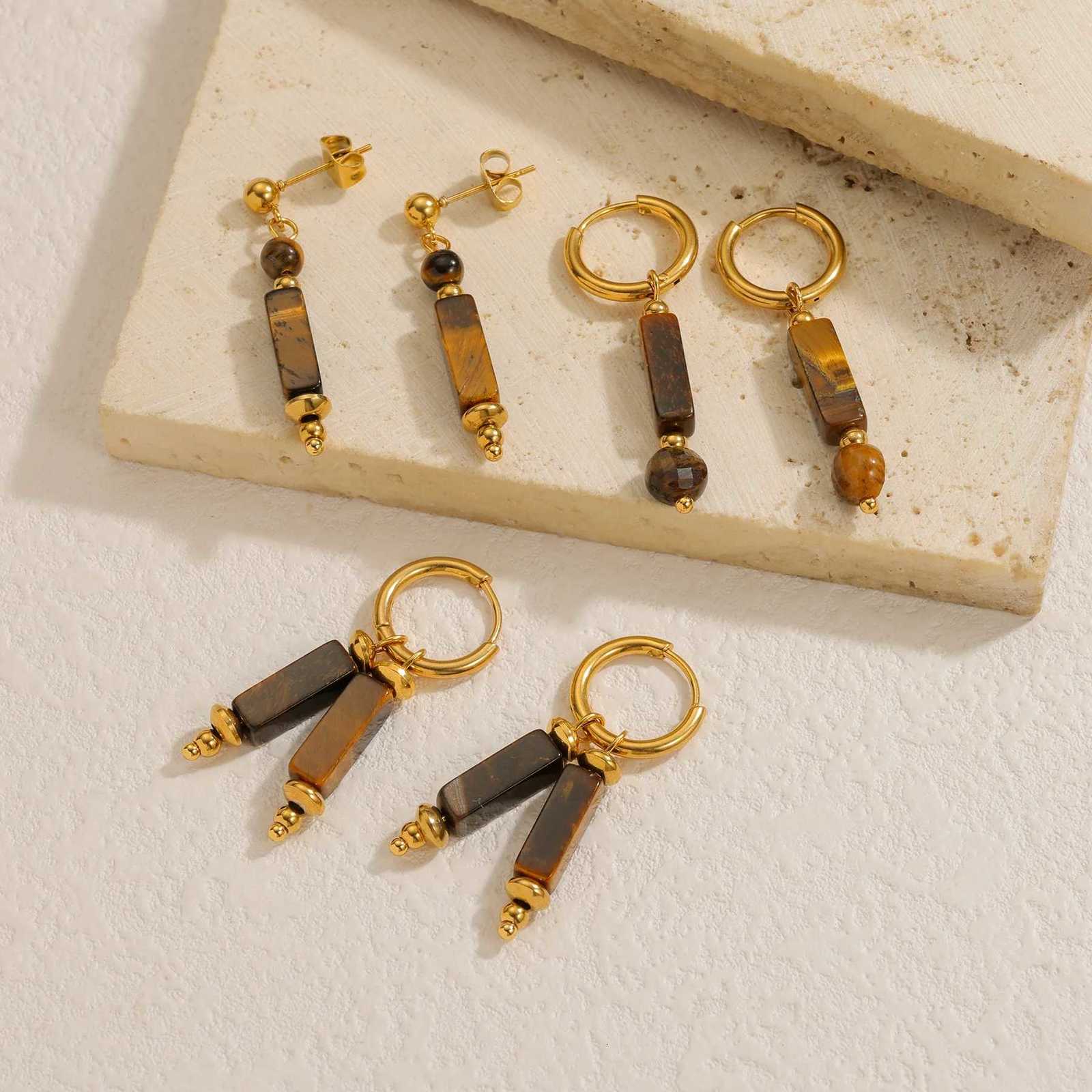 Kissmoon Vintage Ethnic Style Maillard Brown Pillar Earrings Stainless Steel for Womens Daily Wear Autumn Winter Jewelry Gift Y251018