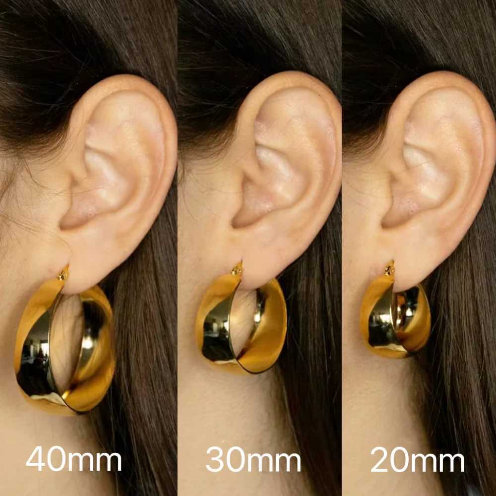 203040mm Mariasz Minimalist Simple Stainless Steel Hoop Earrings For Women Gold Plated Wide Round Female Jewelry Fashion Gift Y251018