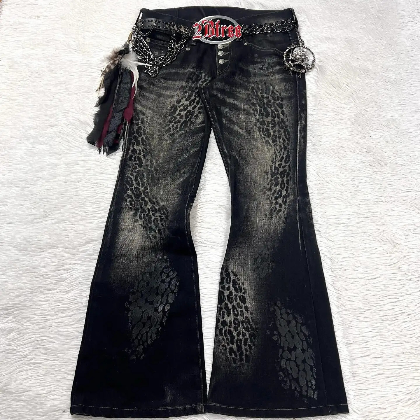 American Retro Fashion Wash n Pattern Slim MicroTrumpet LowRise Jeans Y2K Harajuku HipHop Gothic Street Wear 251009