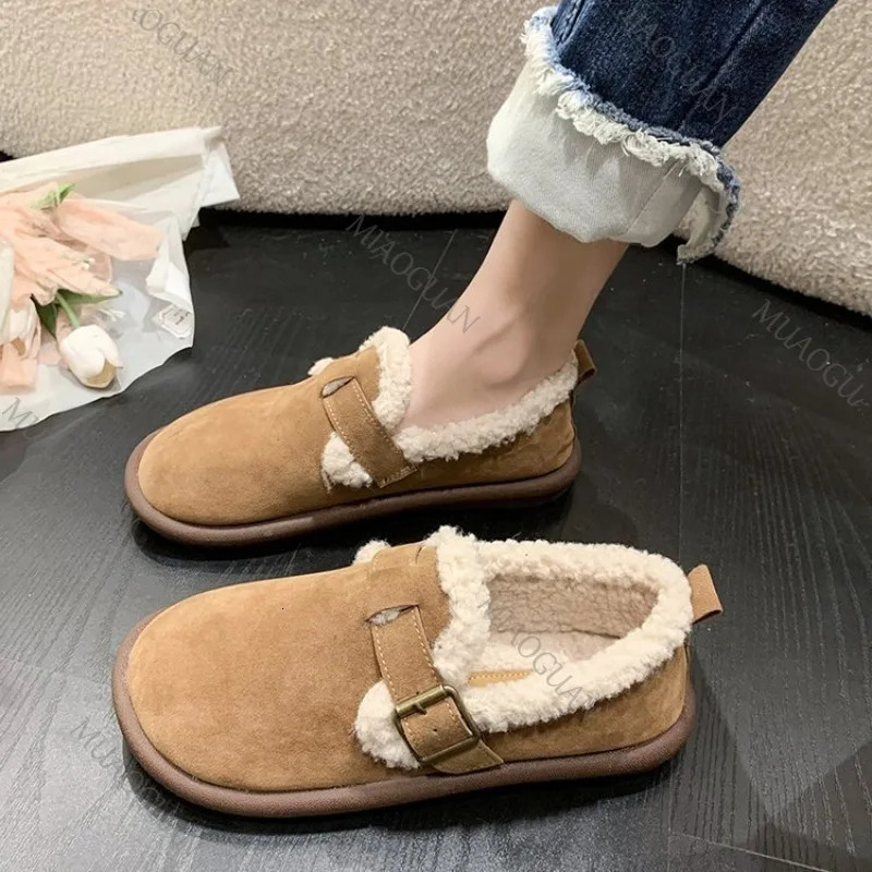Women Winter Cotton Shoes Outdoor Fashion Fur Fluffy Flats Shoe Casual Slip on Flat Bottom Ladies Warm Round Toe Casual Sneakers 251013