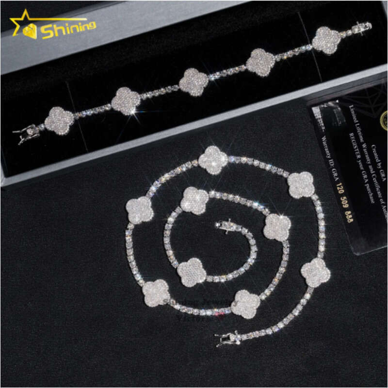 Pendant Necklaces Stylish New Arrival Fashion Femme Design Sier VVS Moissanite Dia Iced Out Four Leaf Clover Tennis Chain Bracelet