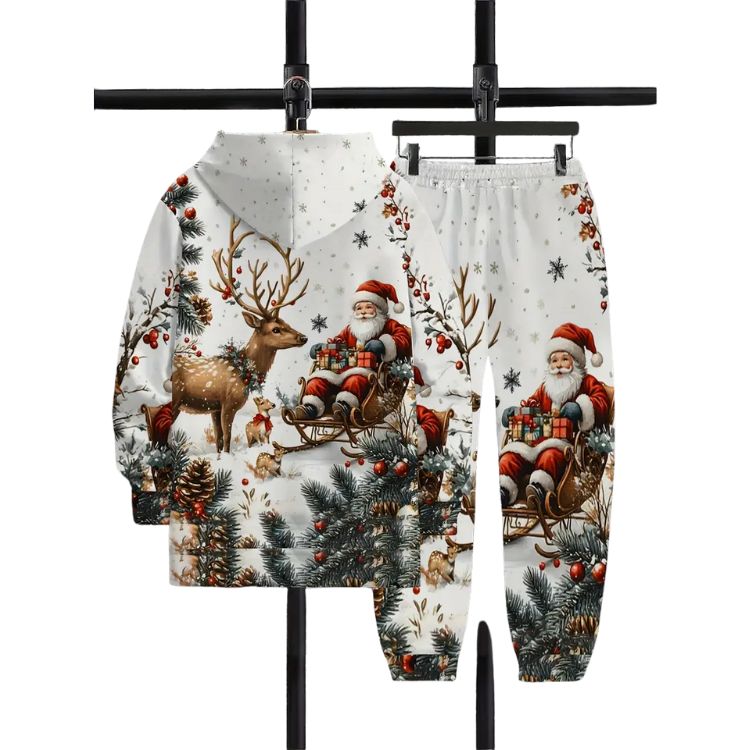 Men's Christmas Santa & Reindeer Graphic Hoodie Set - 2 Piece Casual Streetwear Outfit2-3-Christmas Edition