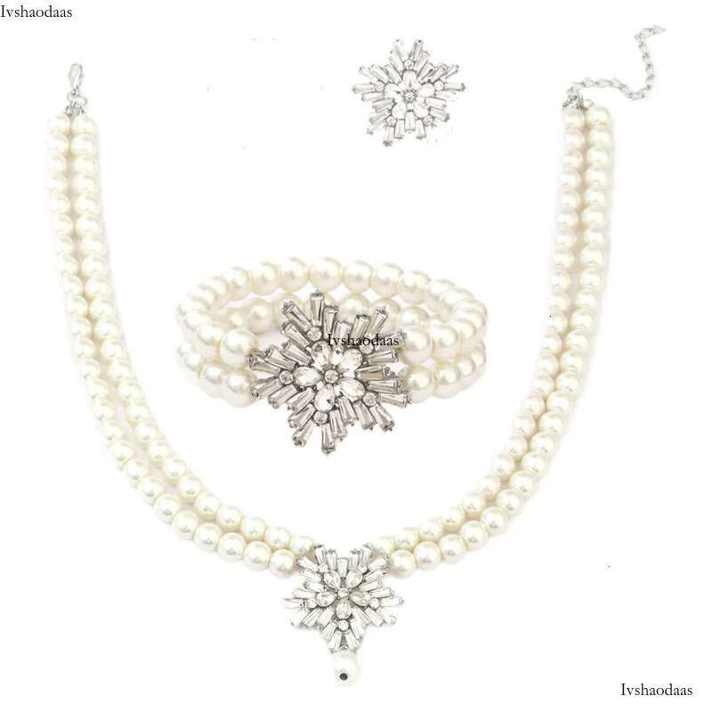Womens Pearl Necklace Cubic Zirconia Dubai Dinner Set Party Engagement Handmade Jewelry Accessories