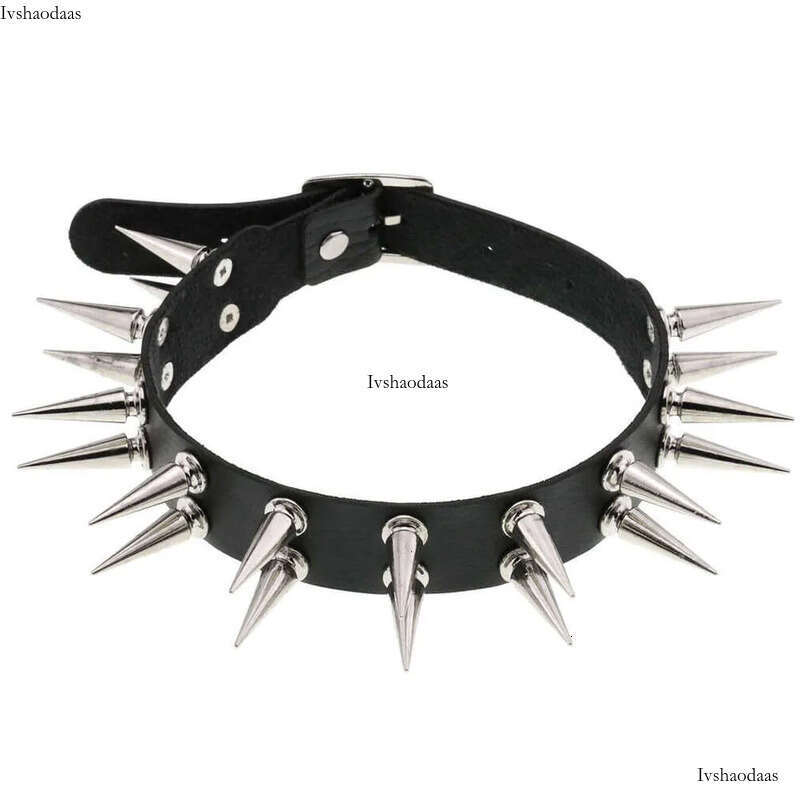 Fashion Hip Hop Style Nightclub Leather Creative Designer Necklace Double Row Rivet Neck Collar Chain