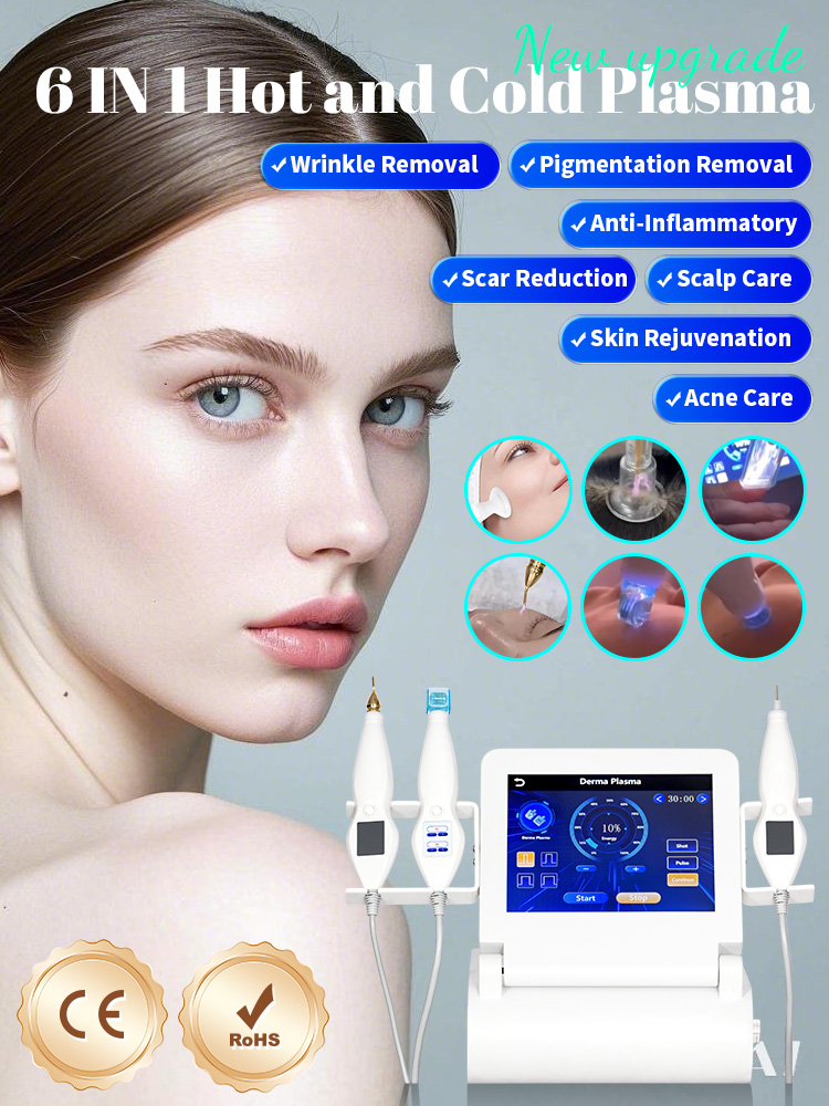 6 in1 Cold Plasma Fibroblast Machine Wrinkles Dark Spots Removal Face Lift Hyper Plasma Jet Tech Portable