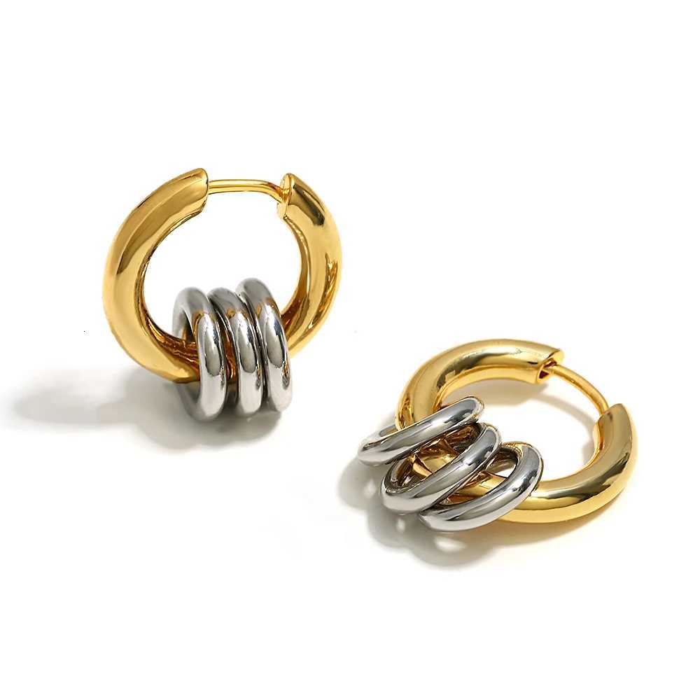 Greatera Two Tone Ring Huggie Earrings for Women Gold Plated Metal Geometric Round Circle Hoop Earrings Minimalist Jewelry Y251018