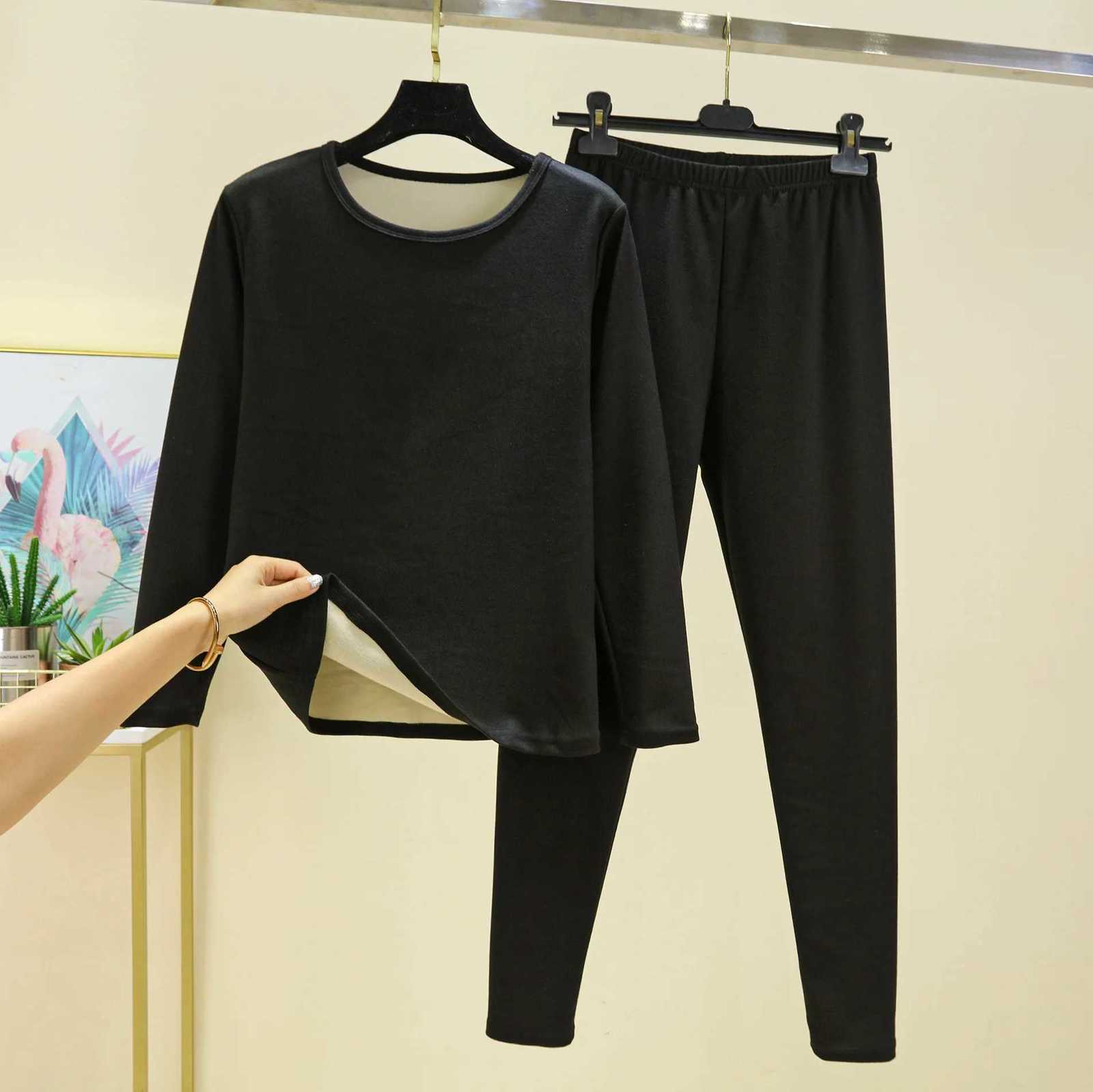 Derong velvet warm suit for women autumn and winter solid color new style brushed bottom autumn clothes autumn pants large size T251018