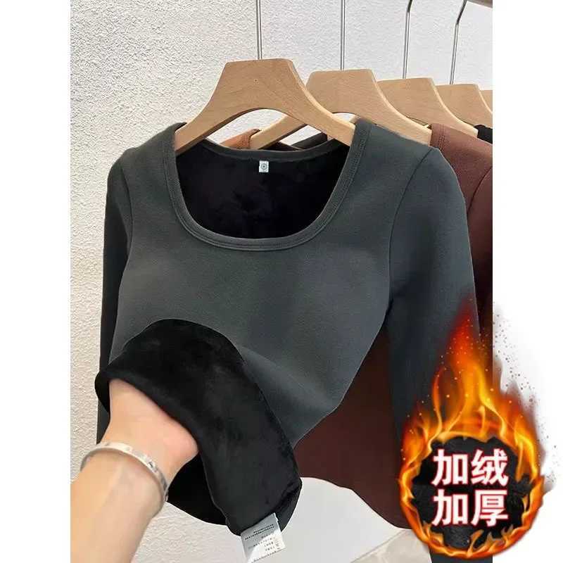Winter Women Thermal Underwear Tops Square Collar Fleece Basic Pullover Autumn Crewneck Top Casual Thermal Shirt Women T251018