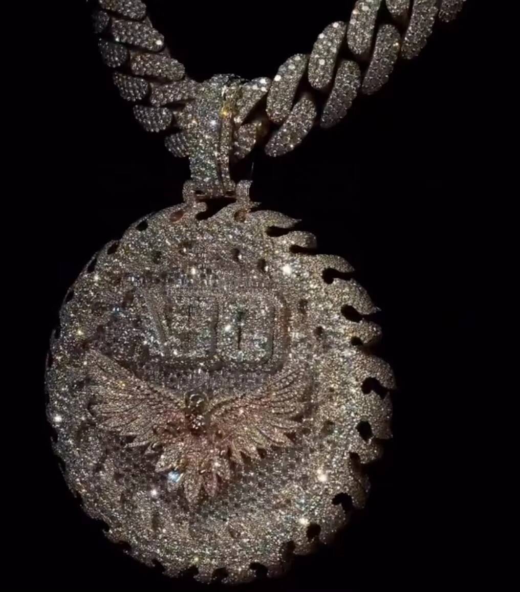Custom Luxury 925 Fine Jewelry 3D Circle Pendant Moissanite Diamond Charms Hip Hop Jewelry Pendant Rapper Men Jewelry