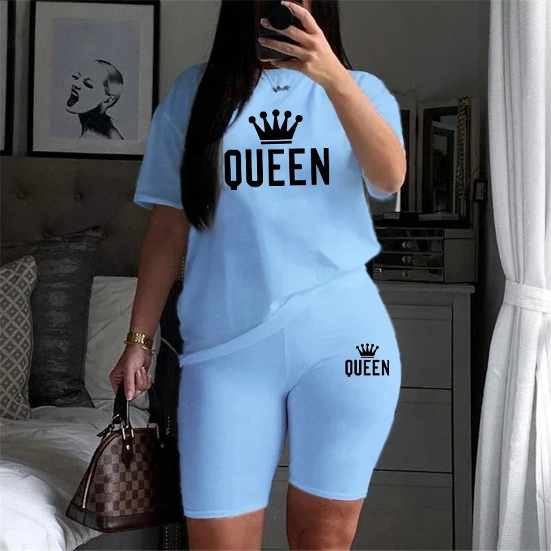 Summer Womens Tracksuit Queen Printing TShirtShorts 2 Piece Sets Fashion Casual Sportswear Clothing Jogging Short Suit 251018