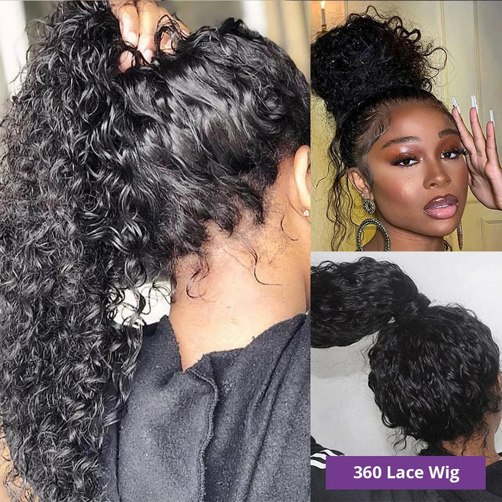 Hidden Strap Deep Wave curly 360 HD Full Lace Front Wigs Human Hair Pre Plucked 12A Glueless Brazilian Virgin Wig With Drawstring