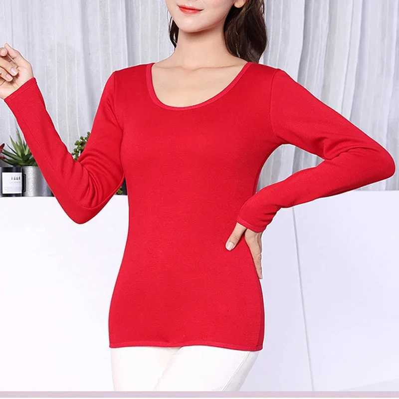 Women Winter Long Sleeve Single Layer Soild Color Velvet Thermal Clothing Underwear ONeck Basic For Thermos Tops Female T251018