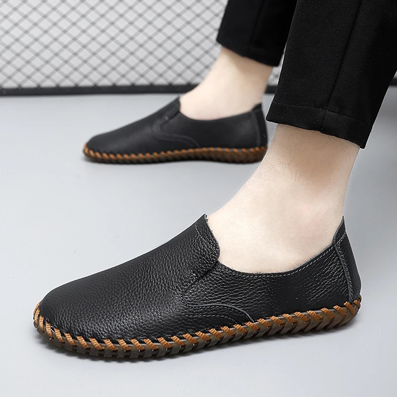Casual Leather Shoes For Men British Style Mens Good Quality Casual Leather Business Shoes Slip On Loafers Large Size 47 251013