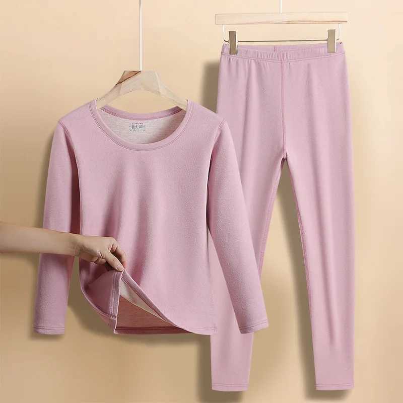 2Pcs Set Round Neck Thickened Solid Long Johns 2025 Woman Base Layer Pajama Warm Winter Clothes Inner Wear Thermal Pants Suit T251018