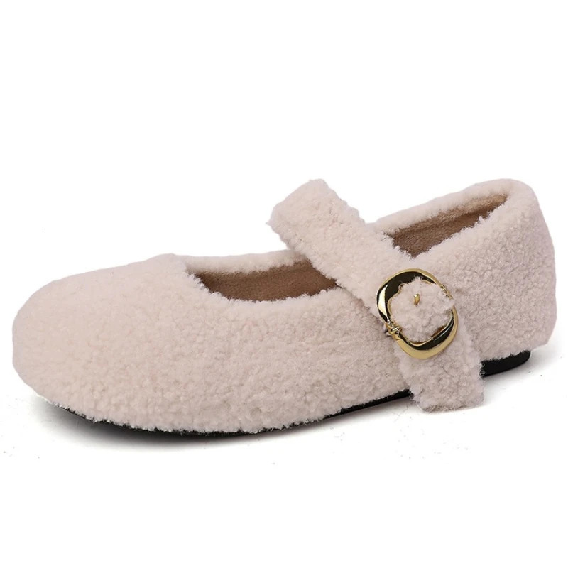 Winter Fur Women Mary Jane Shoes Concise Keep Warm Outdoor Shoes Ladies Comfort Cotton Flats Shoes 251013