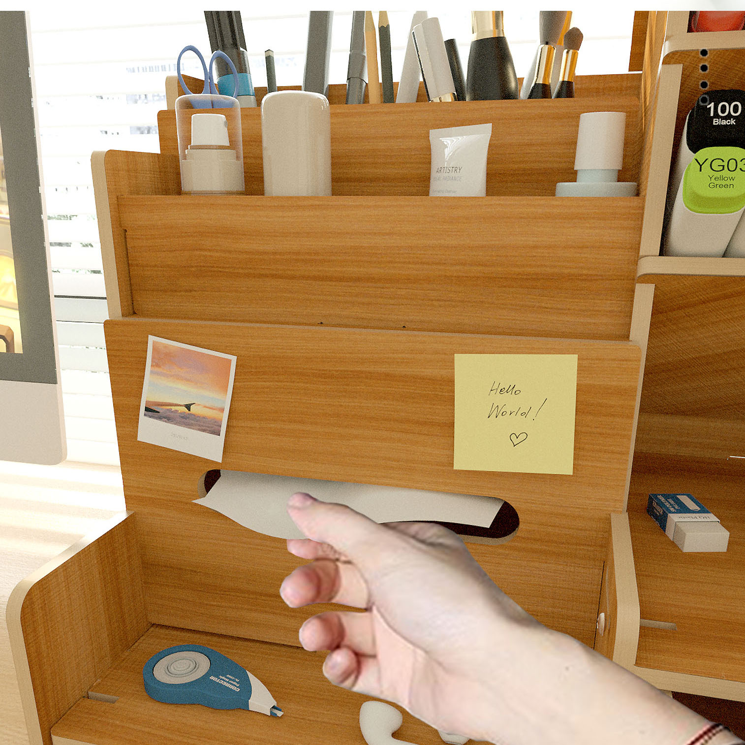 Space-Efficient Multi-Level Desktop Storage Unit - Stackable Drawer System for Office Organization