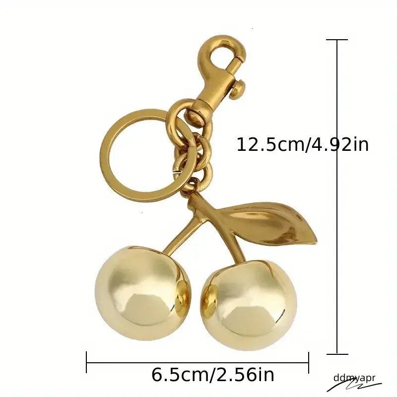 Golden Cherry Keychain For Women And ddmyApr Men, Fashionable Glitter Keyring Fruit Pendant Bag Accessory
