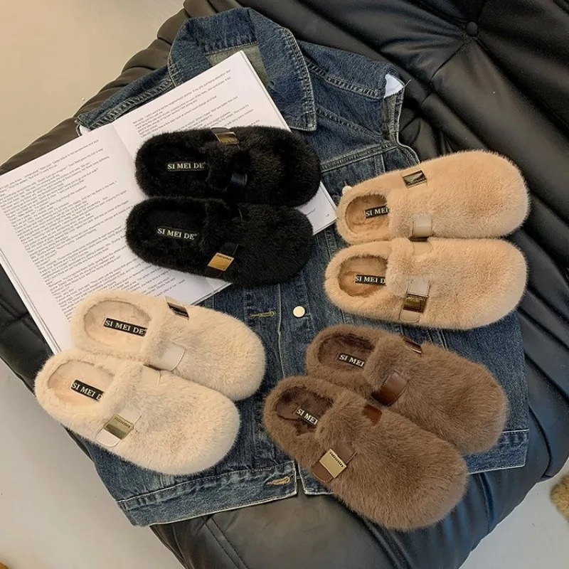 Winter Fluffy Fur Slippers Women Platform Slipon Female Footwear Loafers Fur Casual Slides Autumn Comfort Home Mueller Shoe 251013
