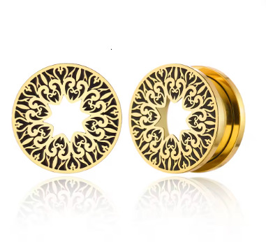 2PCS Stainless Steel Flower Hollow Out Ear Gauges Ear Plugs Tunnels Piercing Women Body Jewelry Hypoallergenic