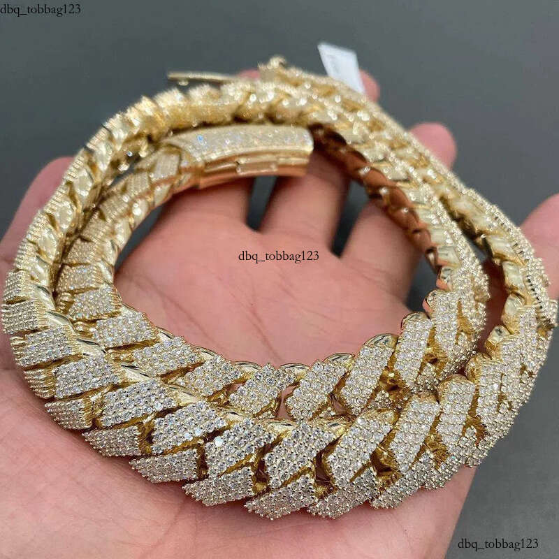 Hip Hop 22mm Width Three Rows Moissanites Miami Prong Set Full Iced Out Cuban Link Chain Necklace