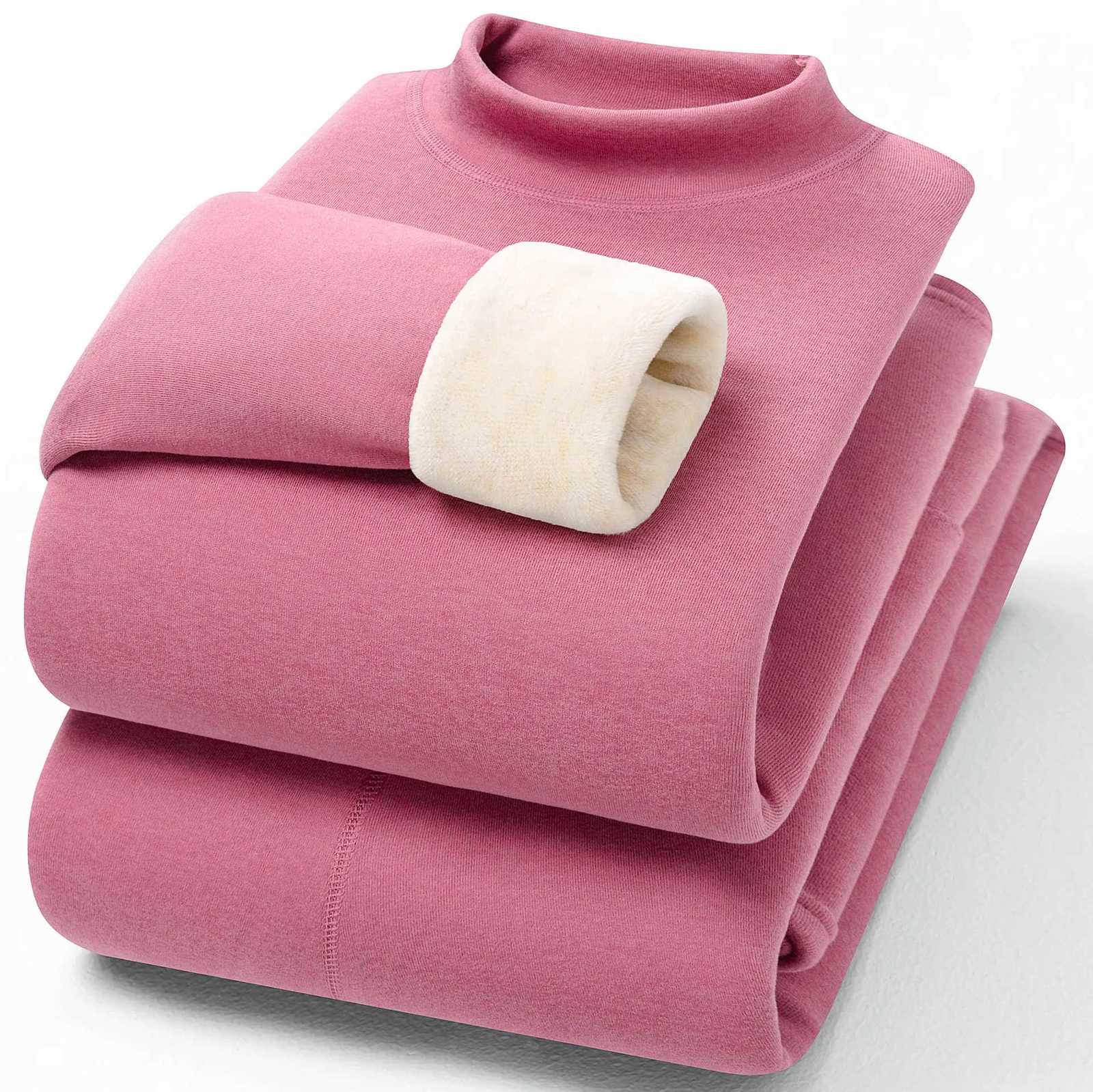 FW24 Womens Wool silk thermal underwear sets half high neck fleeced wool thicken cold long John for winter wear T251018