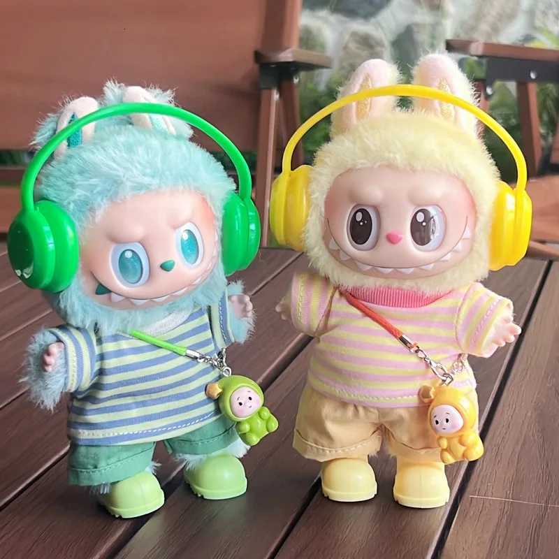 For 17cm Labubu Doll Clothes macaron Candy Striped TShirt Shorts Clothing set Labubu 30 Doll outfit designer Diy accessoriesT251018