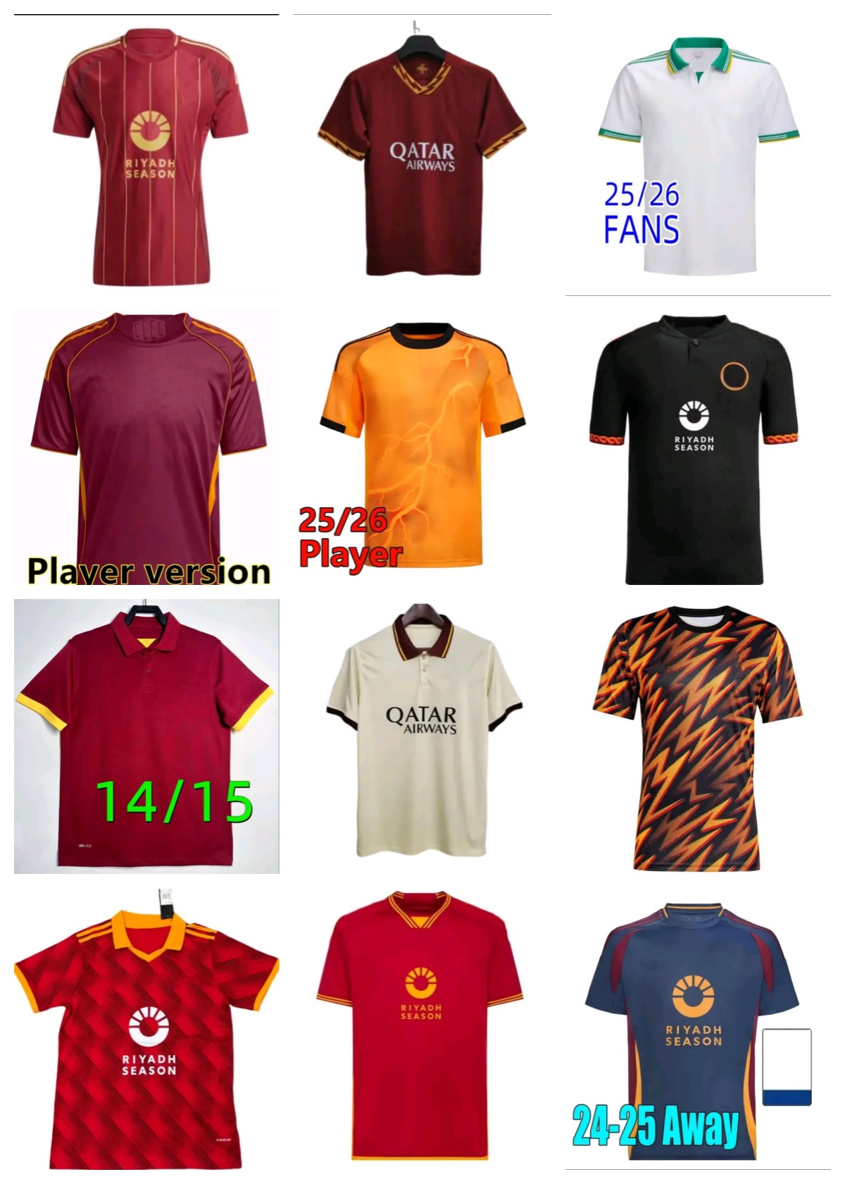 Roma Home Jersey - Size S/M/L/XL Football Sports T-Shirt