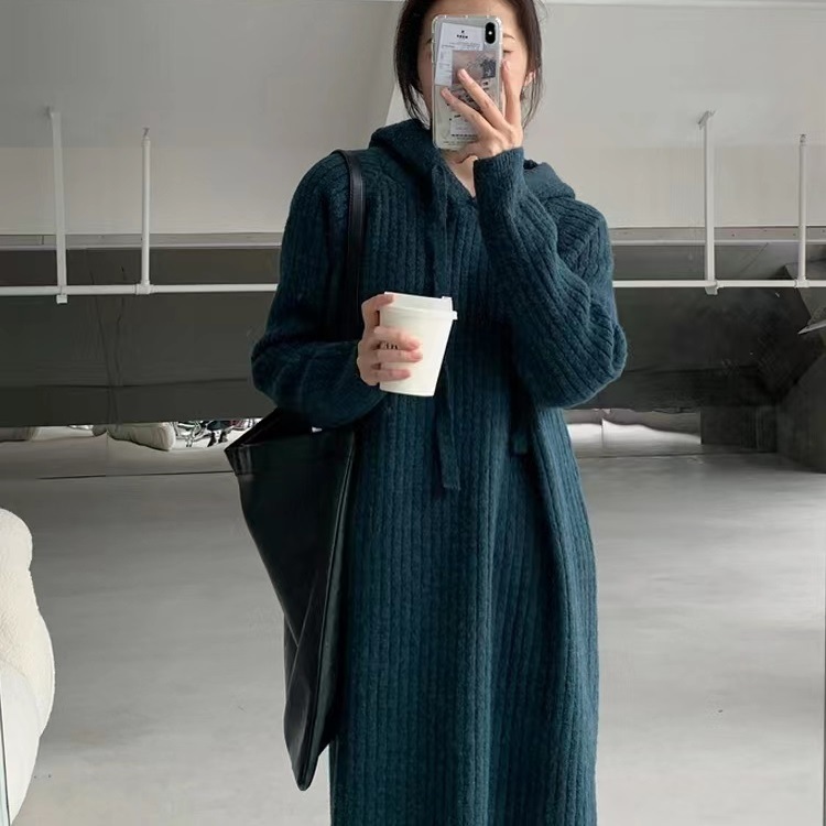 XR139 Women's Long Hooded Knit Dress