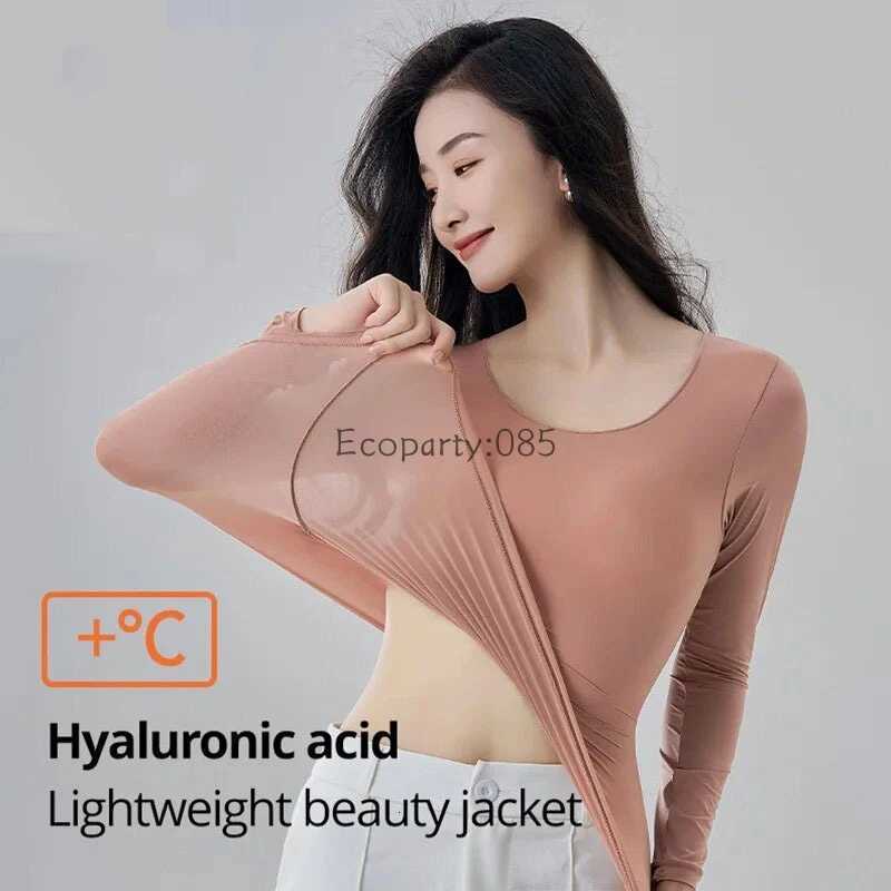 2pcs Set Women Thermal Underwear Long Sleeves Bottoming Shirt Pullover Elastic Casual Solid Winter Ladies Basic Thermal Suits T251018