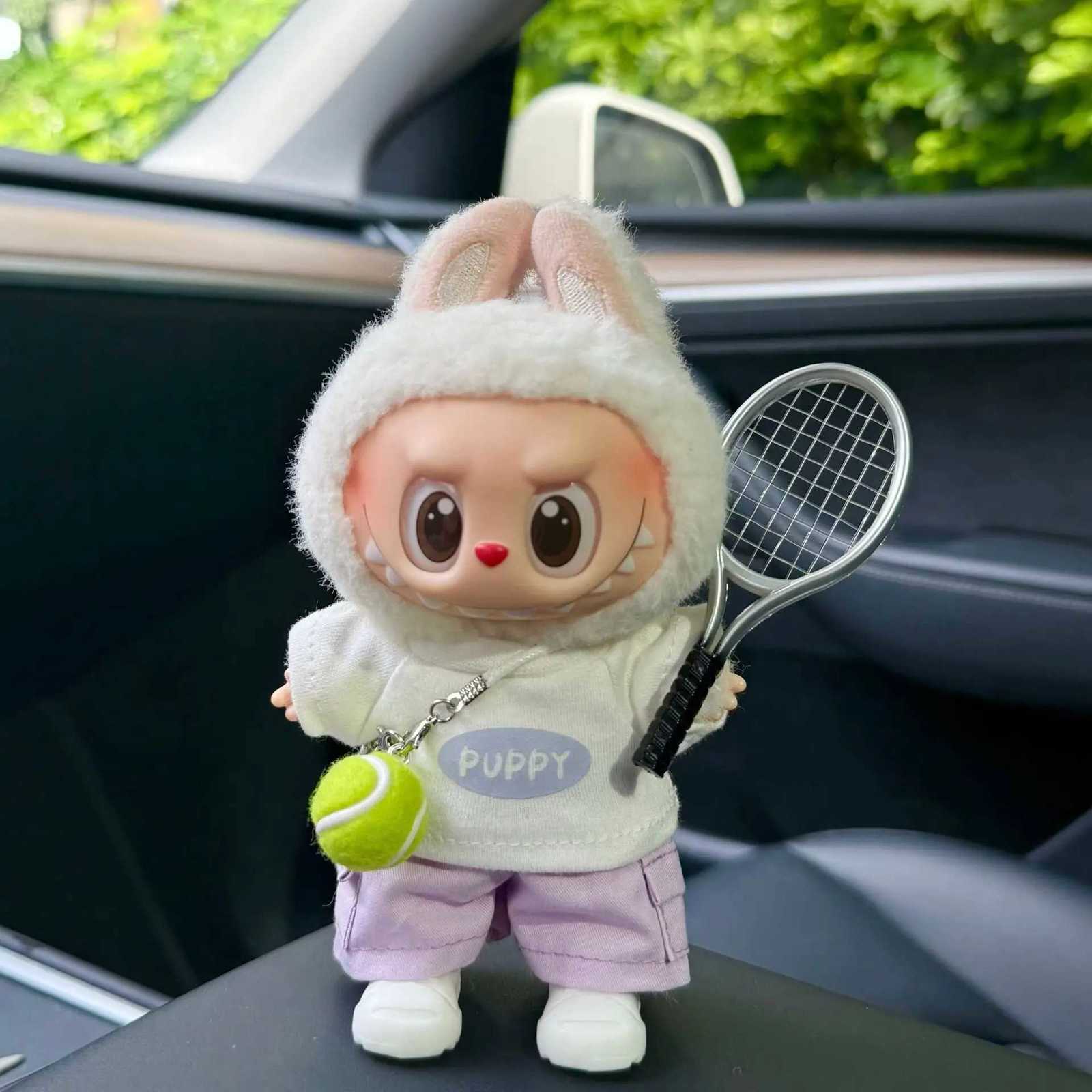 Fashion Sports Tennis Suit for Labubu I II Dolls Cute Korea Style Clothes Tennis Pendant Pink White Tshirt for Labubu ClothesT251018