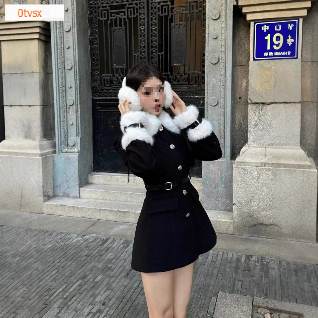 2025 autumn fashion and winter designer jacket new luxury top rich woman patchwork leather collar women's dress social elegant high-end unique ve