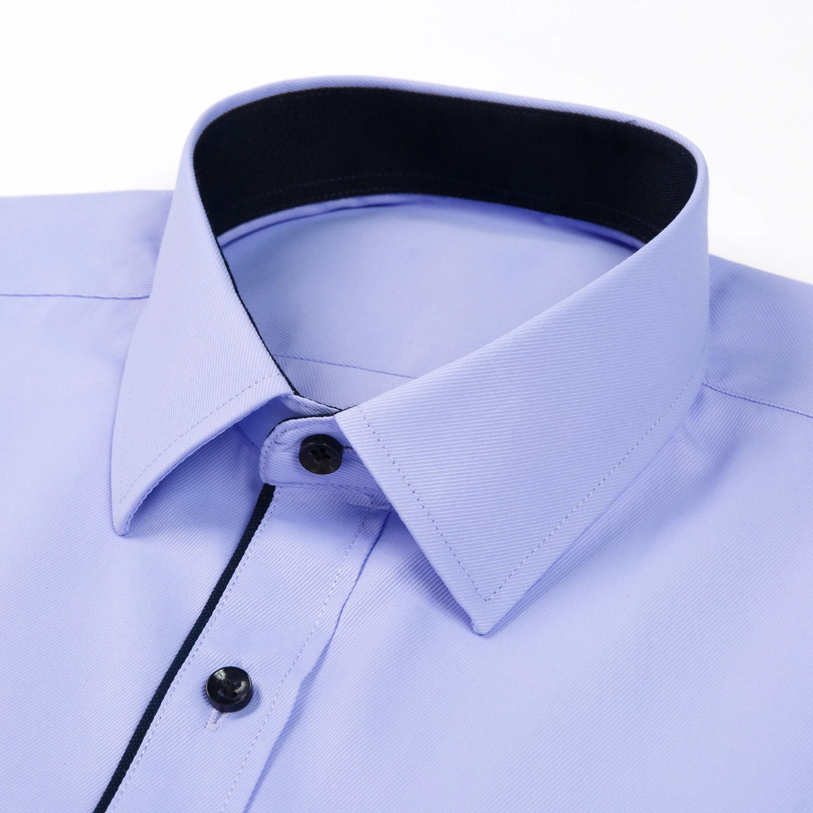 Mens Classic Contrast Stitching Front Placket Dress Shirts SemiFormal Long Sleeve Regularfit Social Business Office Shirt 251016 - view 3