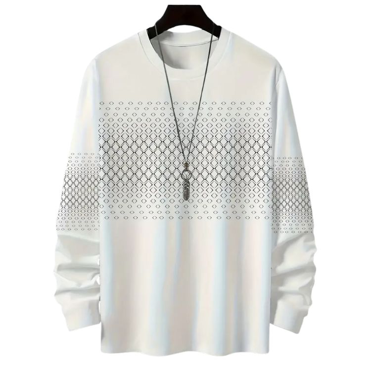 Men's Geometric Grid Graphic Oversized Crew Neck Sweatshirt - Casual Streetwear Top 2-4-1