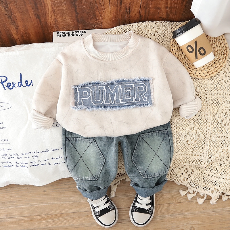 Boys' Spring and Autumn Hoodie Set 2025 New Fashionable Boys' Baby Autumn Letter Patch Long Sleeve Two Piece Set free shipping designer