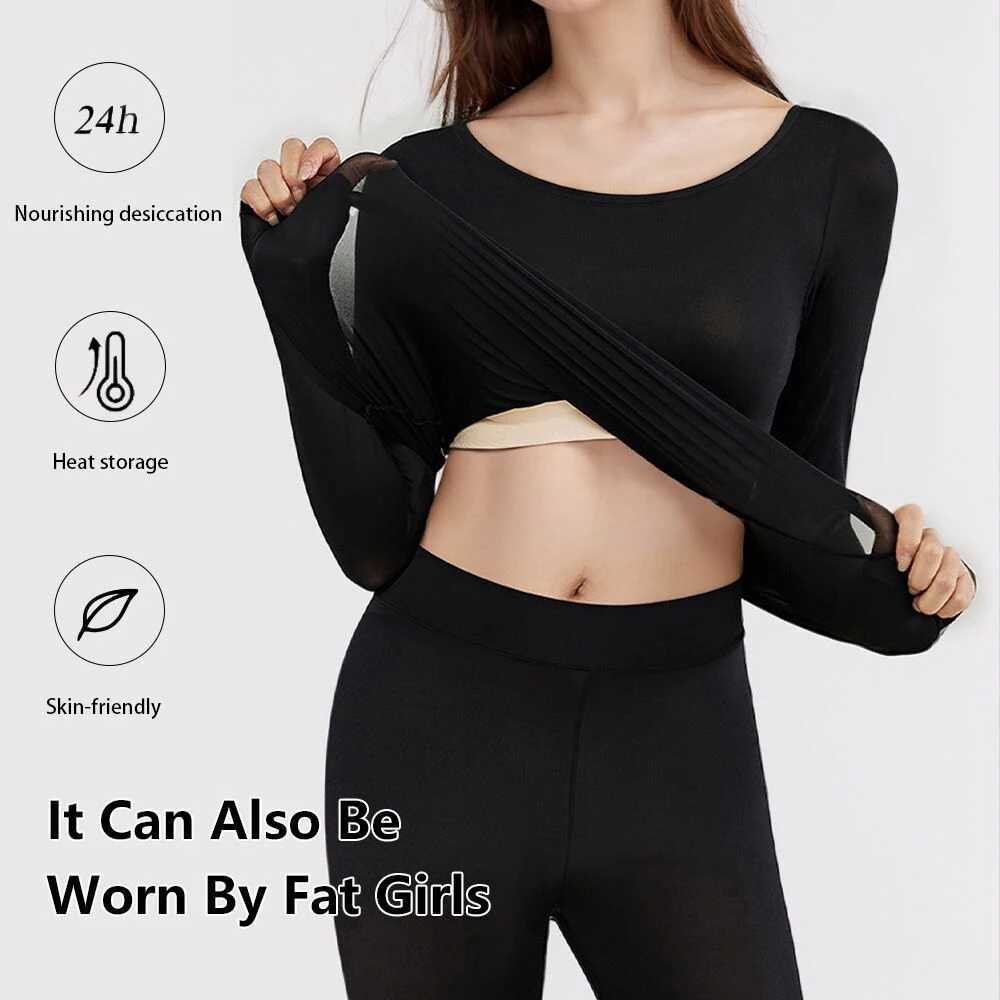 Womens Long Sleeve Underwear Ultra Thin Long Johns Crewneck Thermal Underwear Sets Warm Base Layer Underwear 2pcs Suit T251018