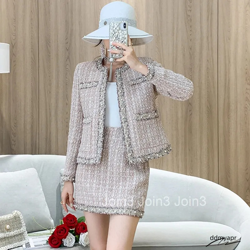 Elegant Tweed Set: Women's Woolen Coat ddmyApr Skirt Two-Piece Outfit For Autumn And Winter
