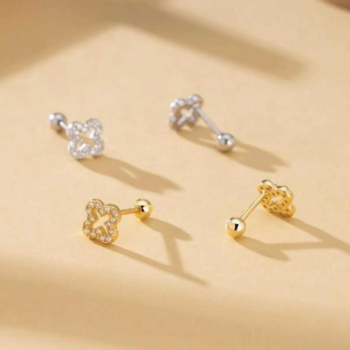 Fashion Shiny Zircon Hollow Out Four leaf clover flowers Earrings Sweet Cute Simple Jewelry Party Birthday Gift Y251018