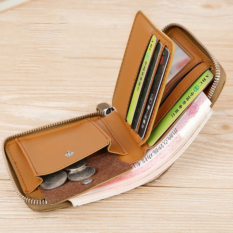 Leather Mens Wallet MensPurse Male Zipper Card Holders with Coin Pocket Rfid Wallets Gifts for Men Money Bag 251015