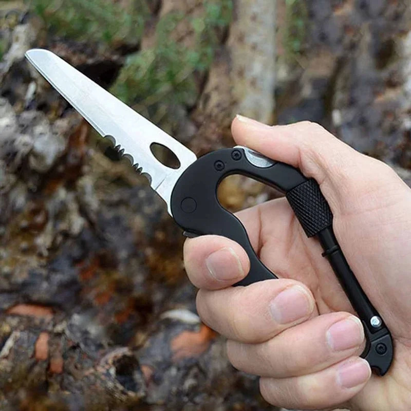 Multifunctional Self Defense Tools Climbing Carabiner Security Hook Gear Buckle Outdoor Safety Defensa Personal Tactical Knife 251018
