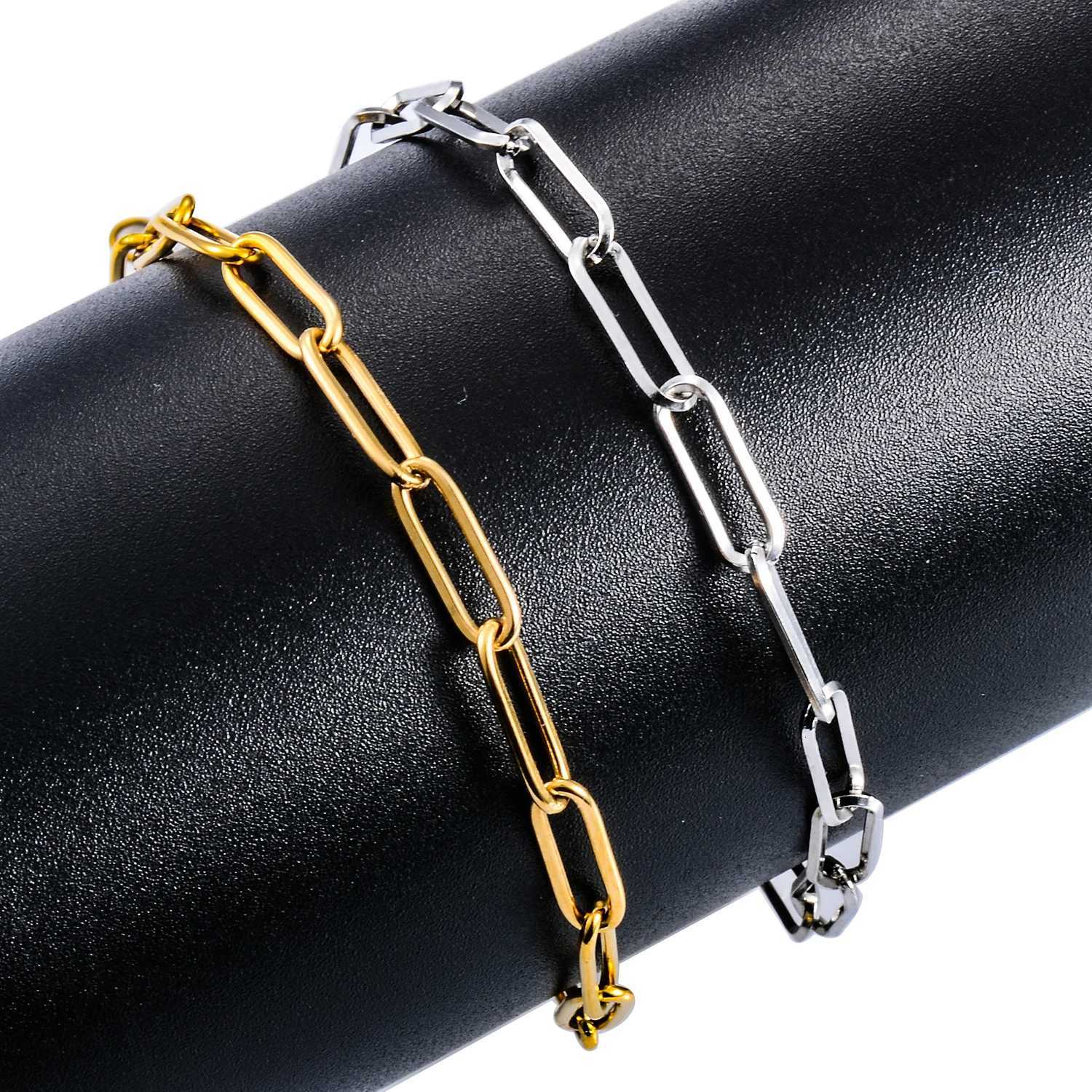 25274mm Width Paperclip Link bracelet Stainless Steel Gold Color Long Chain Punk For Women Men Jewelry GiftL251018 H260202