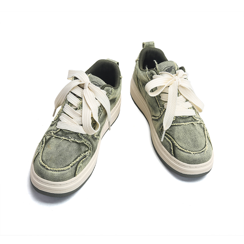 Jiffly Green Vintage Washed Denim Dad Sneakers for Men & Women with Midsole Boost