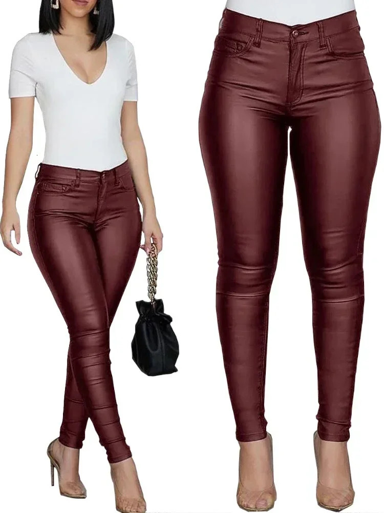 Fashion Women PU Leather Pants Black Sexy Stretch Bodycon Trousers High Waist Solid Color Long Casual Pencil 251017
