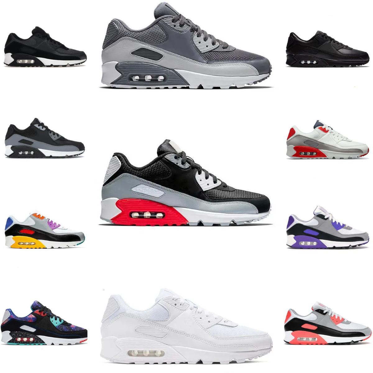 Trainers 90 Sports Casual Shoes Designer 90s Men Women Triple White Black Green Hyper Royal Infrared UNC Outdoor Jogging Shoe Recraft Leathers Mesh Laser Sneakers T9