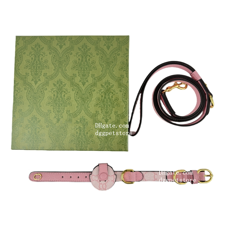 Designer Dog Collar Leash and AirTag Holder Classic Letter Pattern Luxury Leather Collars for Small Dogs Cats Multiple Combination Options for Collar Leash B331