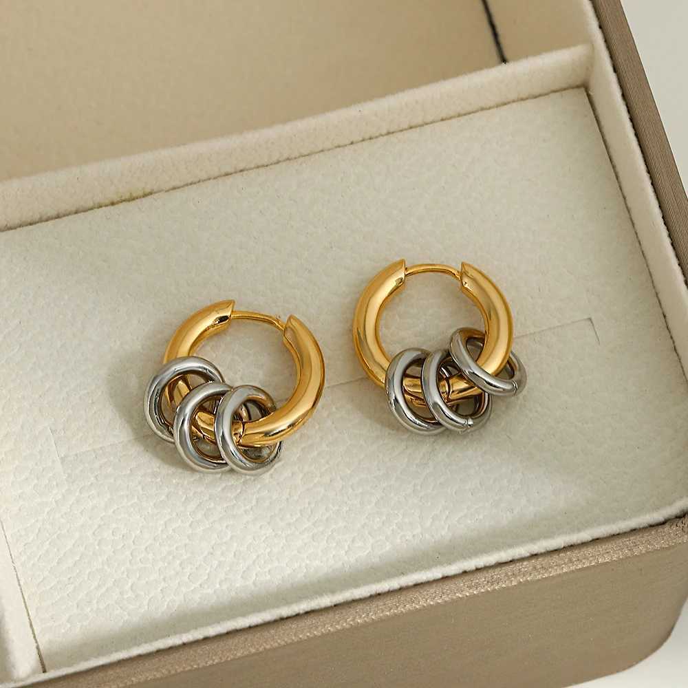 Greatera Two Tone Ring Huggie Earrings for Women Gold Plated Metal Geometric Round Circle Hoop Earrings Minimalist Jewelry Y251018