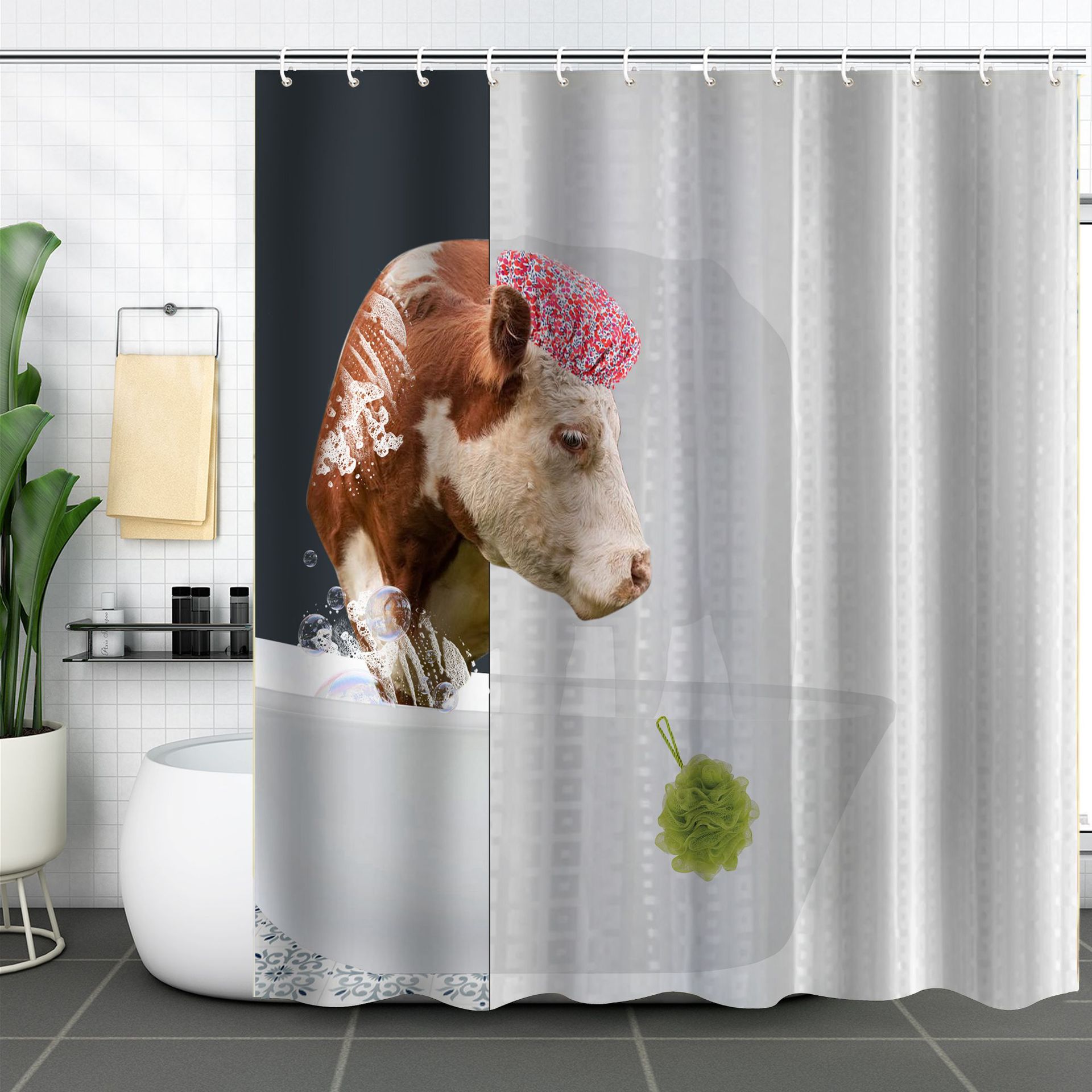 YL-37501 hot selling digital printed shower curtain animal waterproof, mildew-proof and moisture-proof bathroom dry and wet separation isolation curta