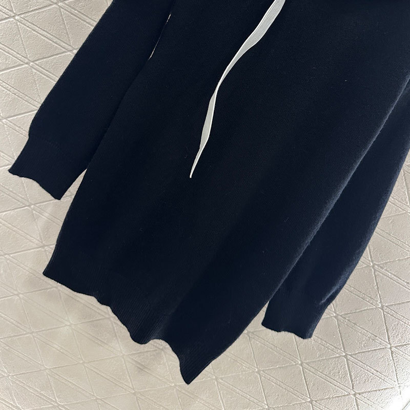 Chan New Women Designer Cashmere Blend Sweater Dresses Simple High Quality Long Sleeve Bow Black Sweater Fashion Paris Runway Elegant Long Pullover Cl