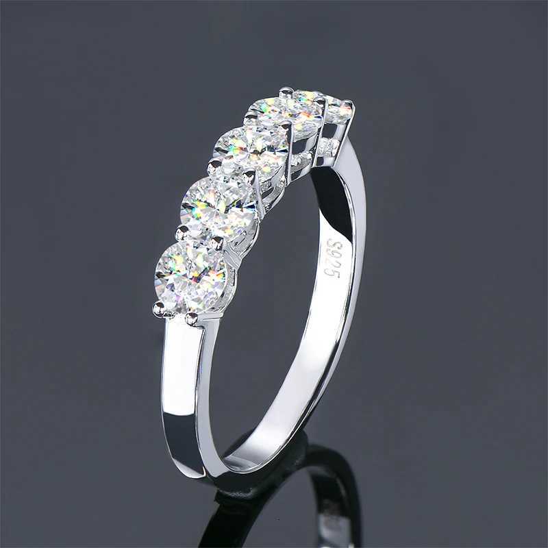 IOGOU 5 Stone Engagement Ring 4mm D Moissanite Half Eternity Wedding Band Anniversary Rings for Women Silver 925 Fine JewelryW251018